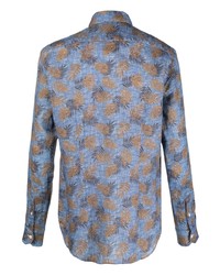 Camicia a maniche lunghe di lino stampata azzurra di Orian