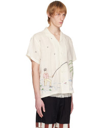 Camicia a maniche lunghe di lino stampata bianca di HARAGO