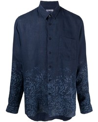 Camicia a maniche lunghe di lino stampata blu scuro di Vilebrequin