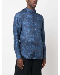 Camicia a maniche lunghe di lino stampata blu di Kiton