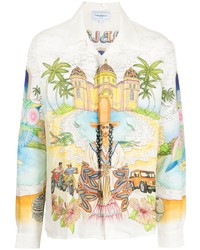Camicia a maniche lunghe di lino stampata multicolore di Casablanca