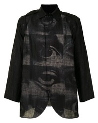 Camicia a maniche lunghe di lino stampata nera di Yohji Yamamoto