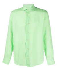 Camicia a maniche lunghe di lino stampata verde menta di Drumohr