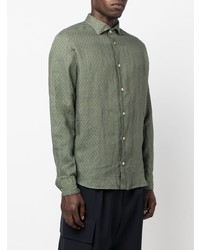 Camicia a maniche lunghe di lino stampata verde oliva di Drumohr