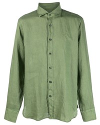 Camicia a maniche lunghe di lino stampata verde oliva di Tintoria Mattei