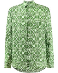 Camicia a maniche lunghe di lino stampata verde