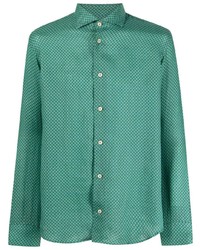 Camicia a maniche lunghe di lino stampata verde di Drumohr