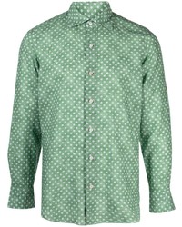 Camicia a maniche lunghe di lino stampata verde di Finamore 1925 Napoli