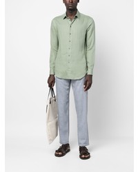 Camicia a maniche lunghe di lino verde menta di Giorgio Armani