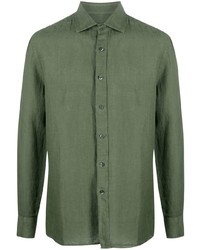 Camicia a maniche lunghe di lino verde oliva di 120% Lino