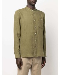Camicia a maniche lunghe di lino verde oliva di Woolrich