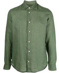 Camicia a maniche lunghe di lino verde oliva di Drumohr