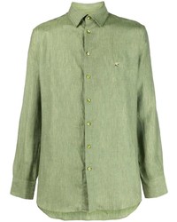 Camicia a maniche lunghe di lino verde oliva di Etro