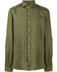 Camicia a maniche lunghe di lino verde oliva di Fay