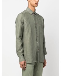 Camicia a maniche lunghe di lino verde oliva di Kiton