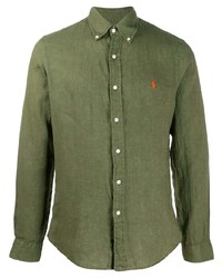 Camicia a maniche lunghe di lino verde oliva di Polo Ralph Lauren