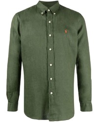 Camicia a maniche lunghe di lino verde oliva di Polo Ralph Lauren