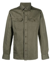 Camicia a maniche lunghe di lino verde oliva di Tom Ford