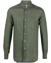Camicia a maniche lunghe di lino verde oliva di Xacus