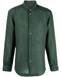 Camicia a maniche lunghe di lino verde scuro di Barena
