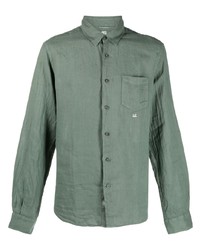 Camicia a maniche lunghe di lino verde scuro di C.P. Company