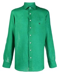 Camicia a maniche lunghe di lino verde di Etro