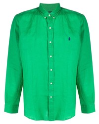 Camicia a maniche lunghe di lino verde di Polo Ralph Lauren