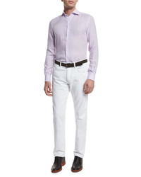 Camicia a maniche lunghe di lino viola chiaro