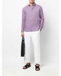 Camicia a maniche lunghe di lino viola chiaro di Drumohr