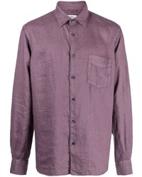 Camicia a maniche lunghe di lino viola melanzana di Aspesi