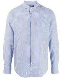 Camicia a maniche lunghe di seersucker a righe verticali bianca e blu di Deperlu