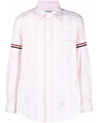 Camicia a maniche lunghe di seersucker a righe verticali rosa di Thom Browne