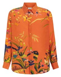 Camicia a maniche lunghe di seta a fiori arancione di Etro