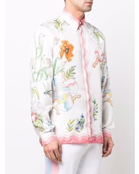 Camicia a maniche lunghe di seta a fiori bianca di Casablanca