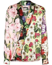 Camicia a maniche lunghe di seta a fiori multicolore di Dolce & Gabbana