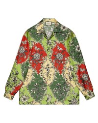 Camicia a maniche lunghe di seta a fiori multicolore di Gucci