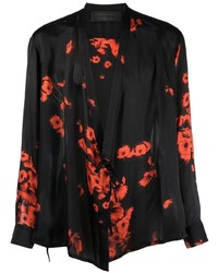 Camicia a maniche lunghe di seta a fiori nera di Atu Body Couture