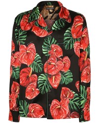 Camicia a maniche lunghe di seta a fiori nera di Dolce & Gabbana