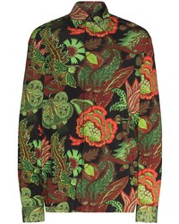 Camicia a maniche lunghe di seta a fiori nera di Edward Crutchley