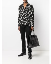 Camicia a maniche lunghe di seta a fiori nera di Saint Laurent