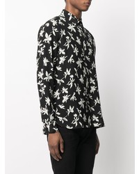 Camicia a maniche lunghe di seta a fiori nera di Saint Laurent