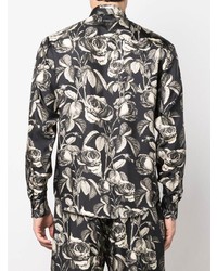 Camicia a maniche lunghe di seta a fiori nera di Roberto Cavalli