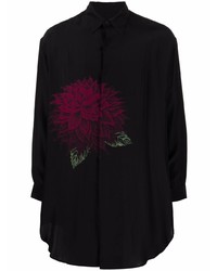 Camicia a maniche lunghe di seta a fiori nera di Yohji Yamamoto