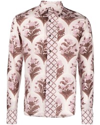 Camicia a maniche lunghe di seta a fiori rosa di 73 London