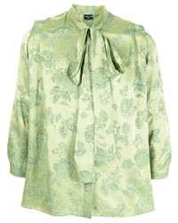 Camicia a maniche lunghe di seta a fiori verde menta