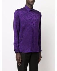 Camicia a maniche lunghe di seta a fiori viola di Saint Laurent