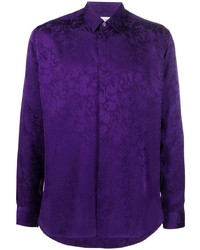 Camicia a maniche lunghe di seta a fiori viola di Saint Laurent