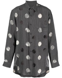 Camicia a maniche lunghe di seta a pois grigio scuro di Yohji Yamamoto