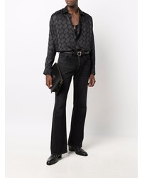Camicia a maniche lunghe di seta a quadri nera di Saint Laurent