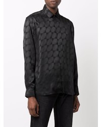 Camicia a maniche lunghe di seta a quadri nera di Saint Laurent